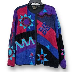 Alex Kim Chenille Artsy Motif Jacket Womens Size Medium Southwestern